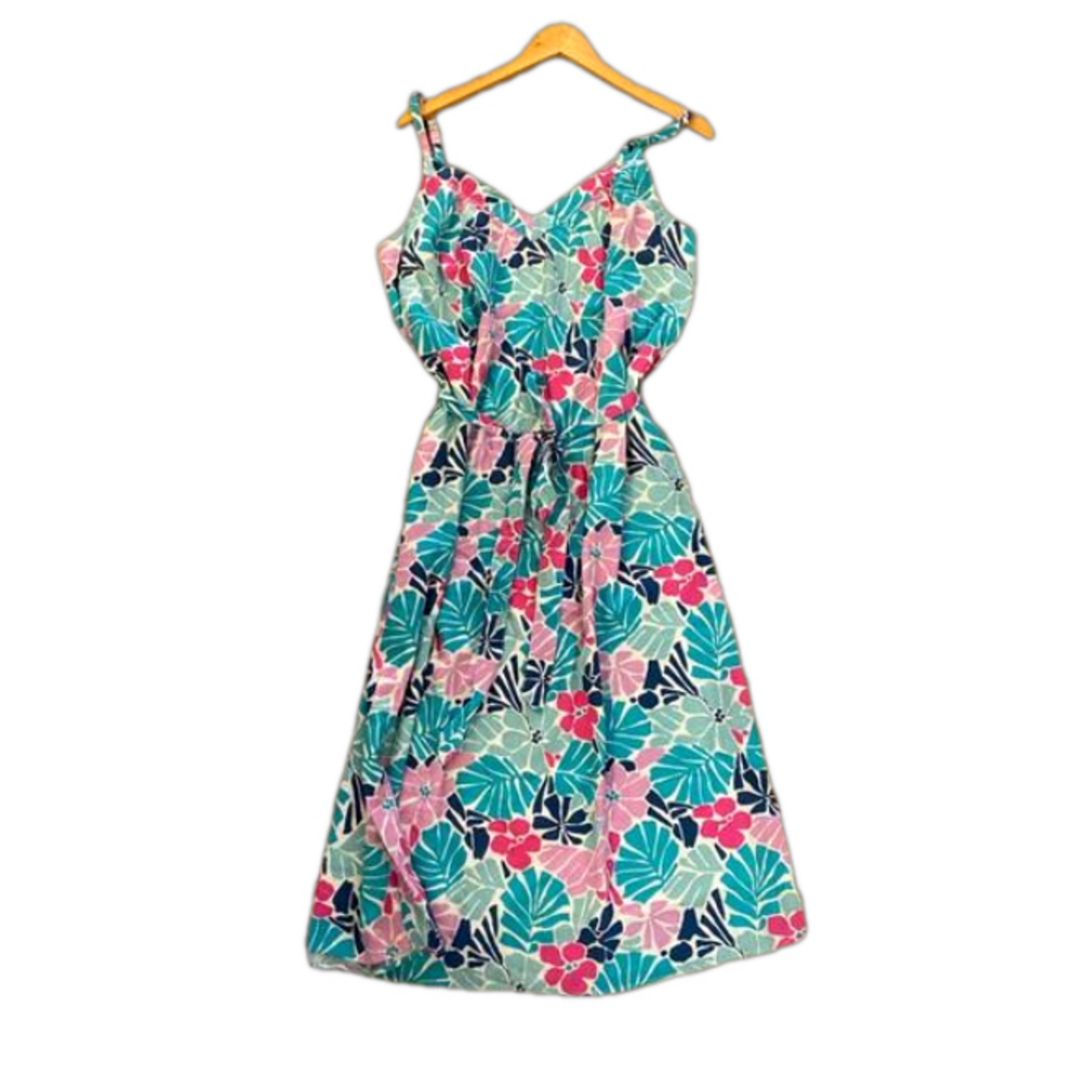 🆕 Gap Medium Tall midi sundress blue and pink floral Deep v-neck cami dress